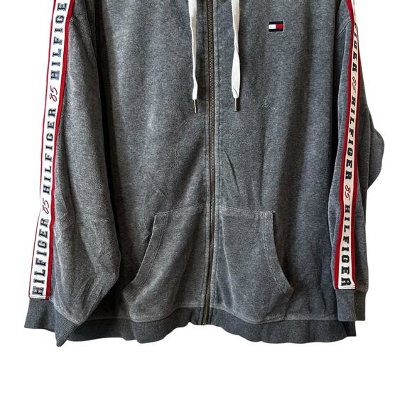 Tommy Hilfiger Women’s Logo Sleeve Velour Full Zip Hoodie Gray Plus Size 2X Y2K - Picture 4 of 6